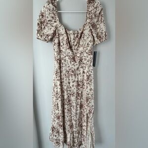 London Times Cream and Brown Floral Maxi Dress